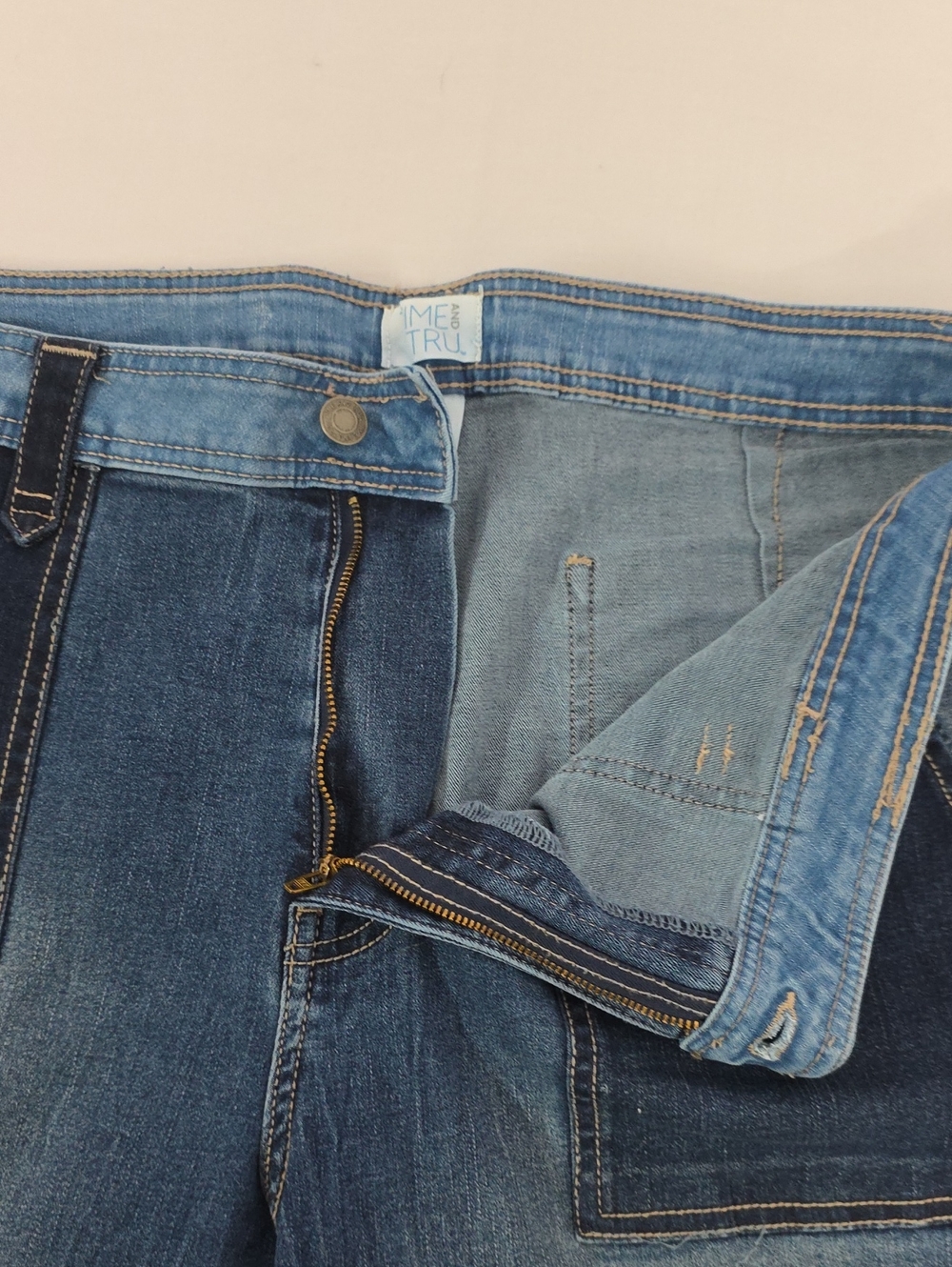 Blue Patchwork Stretch  Mid Rise Straight Denim Jeans Size 20 Plus - Picture 4 of 9